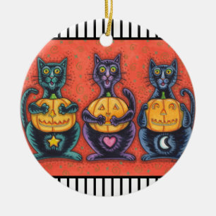 DÉCORATION EN CÉRAMIQUE NE VOYEZ AUCUN MAL CHATS NOIRS, HALLOWEEN VACANCES