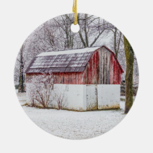 Décoration En Céramique Neige À La Grange Rouge