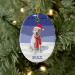 Décoration En Céramique Neige Blanc Labrador Retriever Santa Hat & Scarf<br><div class="desc">Un chien de Noël blanc du Labrador Retriever portant un casquette Père Noël et une écharpe.</div>