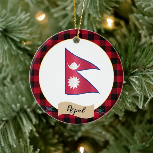 Décoration En Céramique Népal, Plaid de buffle rouge & Drapeau népalais (Arbre)