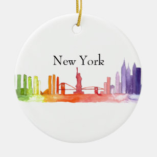 Décoration En Céramique NEW YORK CITY skyline Watercolor illustration 