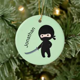 Décoration En Céramique Ninja minuscule en colère, Nom personnalisé sur