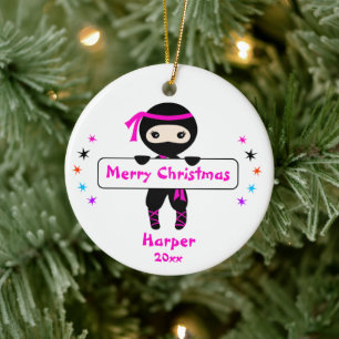 Décoration En Céramique Ninja Ornament, Filles Cute Karate Enfants Noël