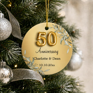 Décoration En Céramique noces d'or 50 ans de mariage verdure