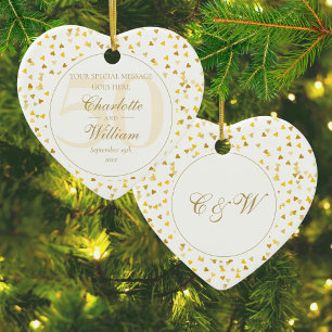 Décoration En Céramique Noces d'or Cœurs Monogramme 50 ans de mariage