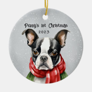 Décoration En Céramique Noël à Boston Terrier