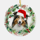 Décoration En Céramique Noël à l'animal Shetland Sheepdog Holly Wreath (Devant)