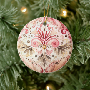 Décoration En Céramique Noël aquarelle bohème rose vert vintage