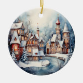 Décoration En Céramique Noël aquarelle ville scène ajouter un message (Devant)