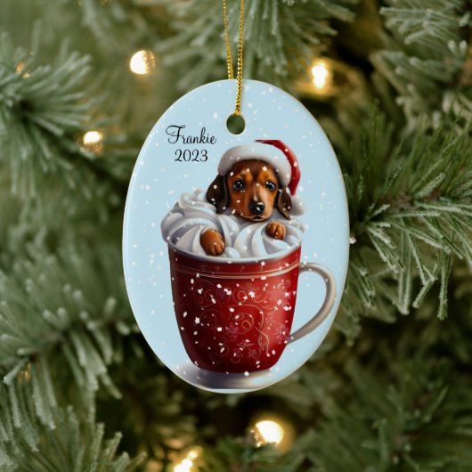 Décoration En Céramique Noël au cacao chaud Dachshund (Arbre)