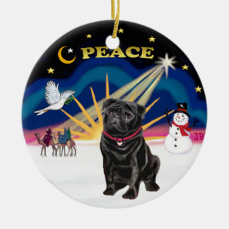 Décoration En Céramique Noël au lever du soleil - Pug noir