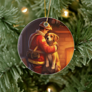 Décoration En Céramique Noël Beagle, Cadeau pour amateur de chiens pompier