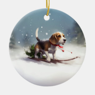 Décoration En Céramique Noël Beagle neige hiver