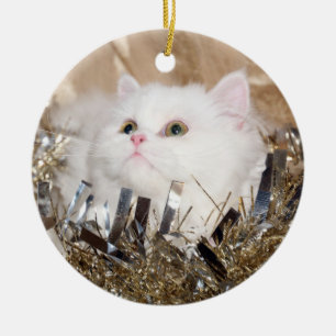 Décoration En Céramique Noël blanc de chat persan