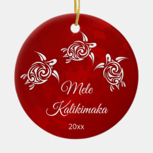 Décoration En Céramique Noël blanc rouge Mele Kalikimaka
