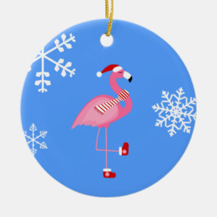 Décoration En Céramique noël bleu santa claus flamingo