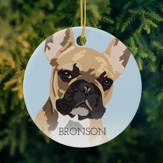 Décoration En Céramique Noël Bouledogue Français Fawn