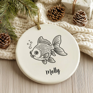 Décoration En Céramique Noël Carpe Koï Dorée Personnalisée