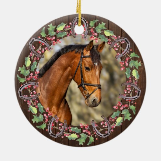 Décoration En Céramique Noël Cheval Personnalisé Rustique 2 Photos (Dos)