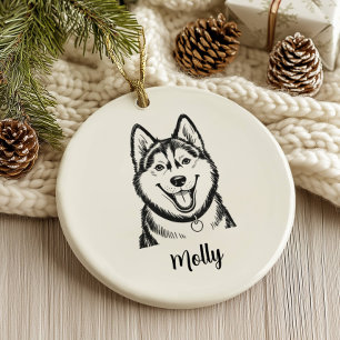 Décoration En Céramique Noël Chien Husky Personnalisé