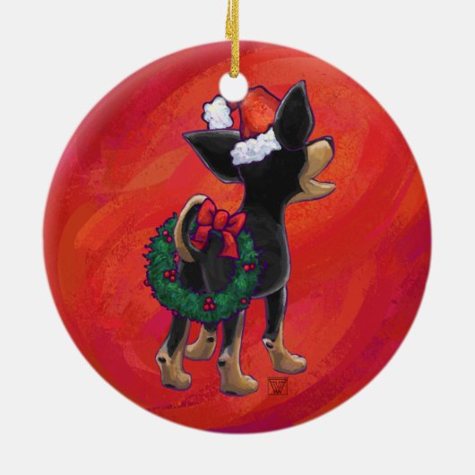 Décoration En Céramique Noël Chihuahua en rouge (Dos)