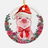 Décoration En Céramique Noël Cochon mignon Piglet Wreath Premier Noël (Devant)