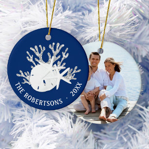 Décoration En Céramique Noël côtier Marine Bleu Sable Dollar Photo