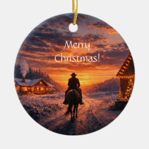 Décoration En Céramique Noël Country Western Cowboy équestre grange