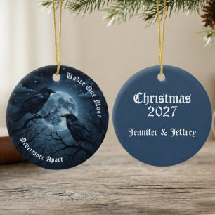 Décoration En Céramique Noël Couple Corbeau Lune Céleste Gothique