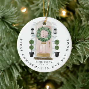 Décoration En Céramique Noël Dans Nouvelle Maison Aquarelle Porte Rose Wre