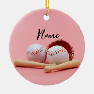 Décoration En Céramique Noël de baseball avec balle sur rose pour fille