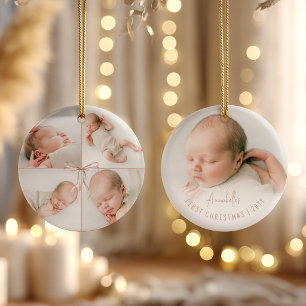 Décoration En Céramique Noël de bébé personnalisé avec 5 photos et un nœud