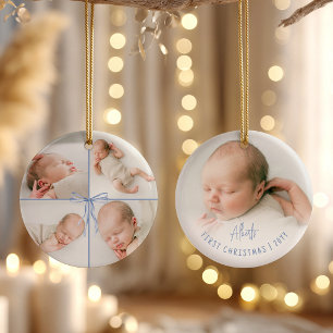 Décoration En Céramique Noël de bébé personnalisé avec 5 photos et un nœud