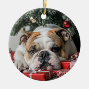 Décoration En Céramique Noël de Bulldog anglais