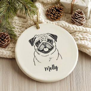 Décoration En Céramique Noël de chien Carlin personnalisé