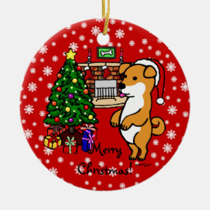 Décoration En Céramique Noël de chiot de Shiba Inu