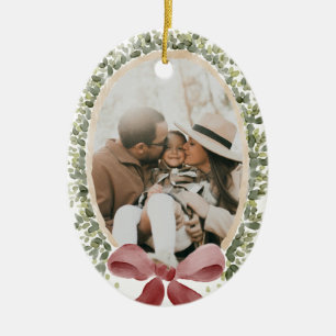 Décoration En Céramique Noël de famille avec un nœud rouge vintage chic