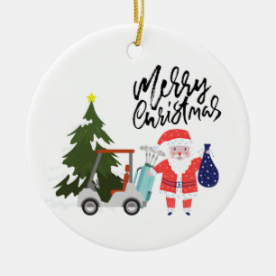 Décoration En Céramique Noël de golf avec le Père Noël pour Golfer