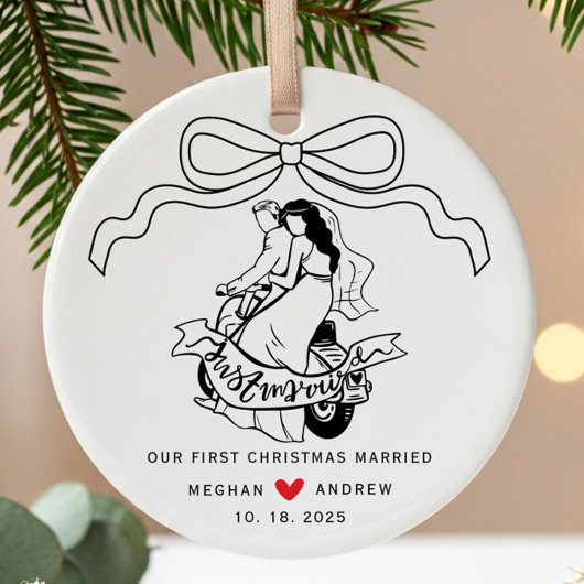 Décoration En Céramique Noël de la moto mariée et mariée