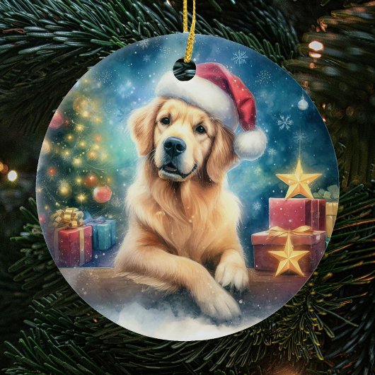 Décoration En Céramique Noël de l'Aquarelle Golden Retriever