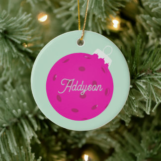 Décoration En Céramique Noël de Pickleball Rose Menthe Personnalisé