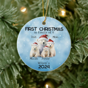 Décoration En Céramique Noël de première année en famille de 4 ours polair