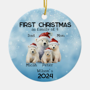 Décoration En Céramique Noël de première année en famille de 4 ours polair