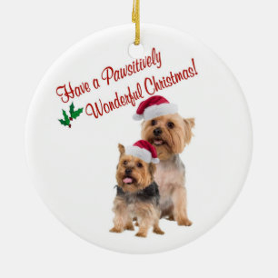 Décoration En Céramique Noël de Terrier soyeux étreint et embrasse