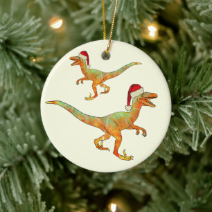 Décoration En Céramique Noël dinosaure Vélociraptor père Noël
