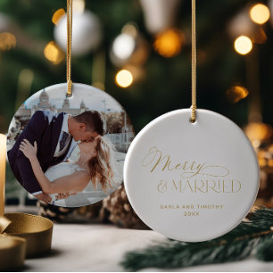 Décoration En Céramique Noël doré marié et joyeux