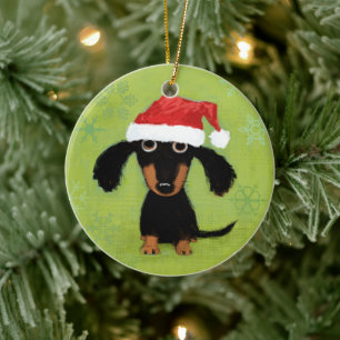 Décoration En Céramique Noël drôle de chien de saucisse du père noël d