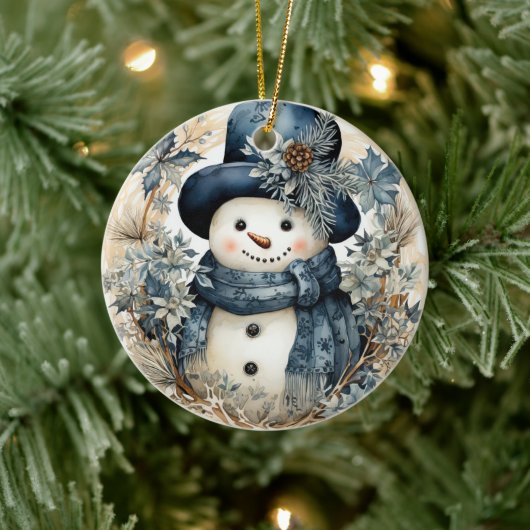 Décoration En Céramique Noël du Casquette bleu Snowman (Arbre)