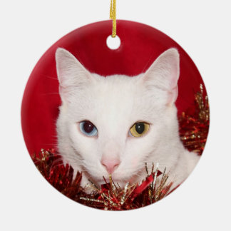 Décoration En Céramique Noël du chat blanc