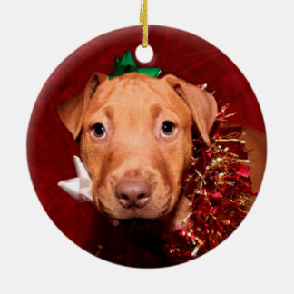 Décoration En Céramique Noël du chiot de Pitbull